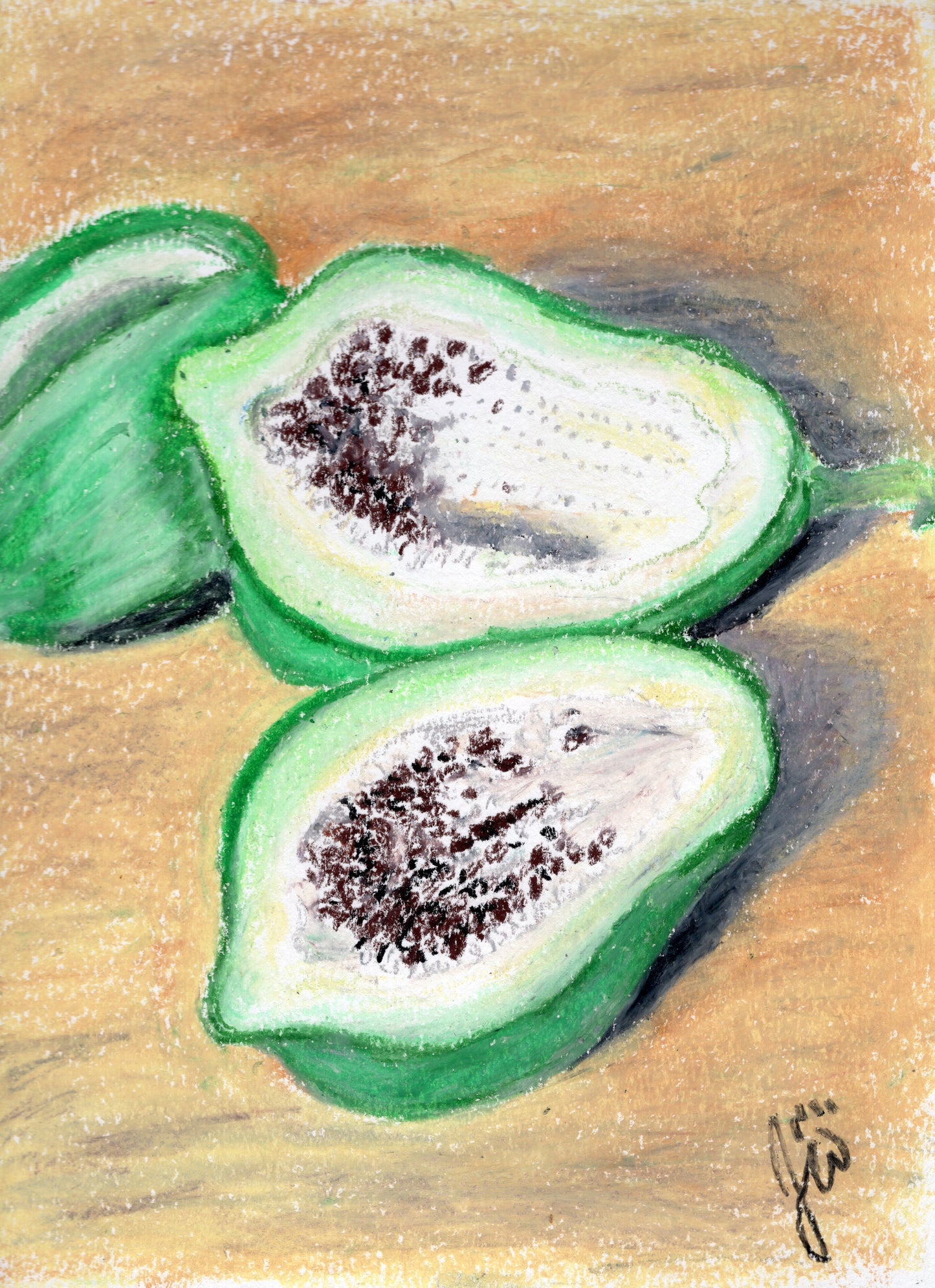 Green Papaya Oil Pastel Original